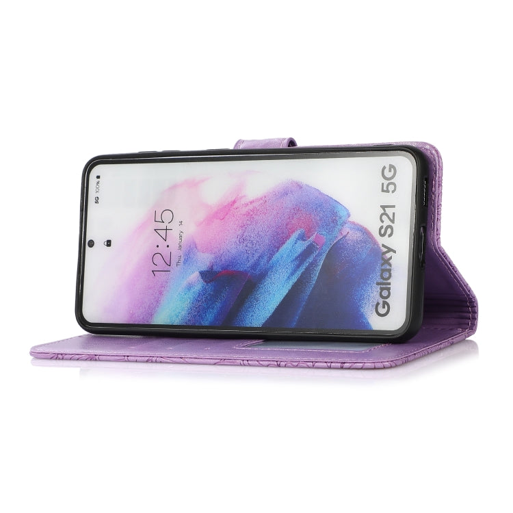 For Samsung Galaxy S21 5G Skin Feel Embossed Sunflower Horizontal Flip Leather Case with Holder & Card Slots & Wallet & Lanyard