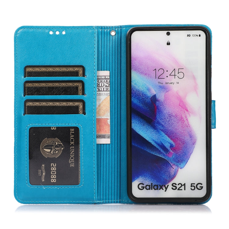 For Samsung Galaxy S21 5G Skin Feel Embossed Sunflower Horizontal Flip Leather Case with Holder & Card Slots & Wallet & Lanyard