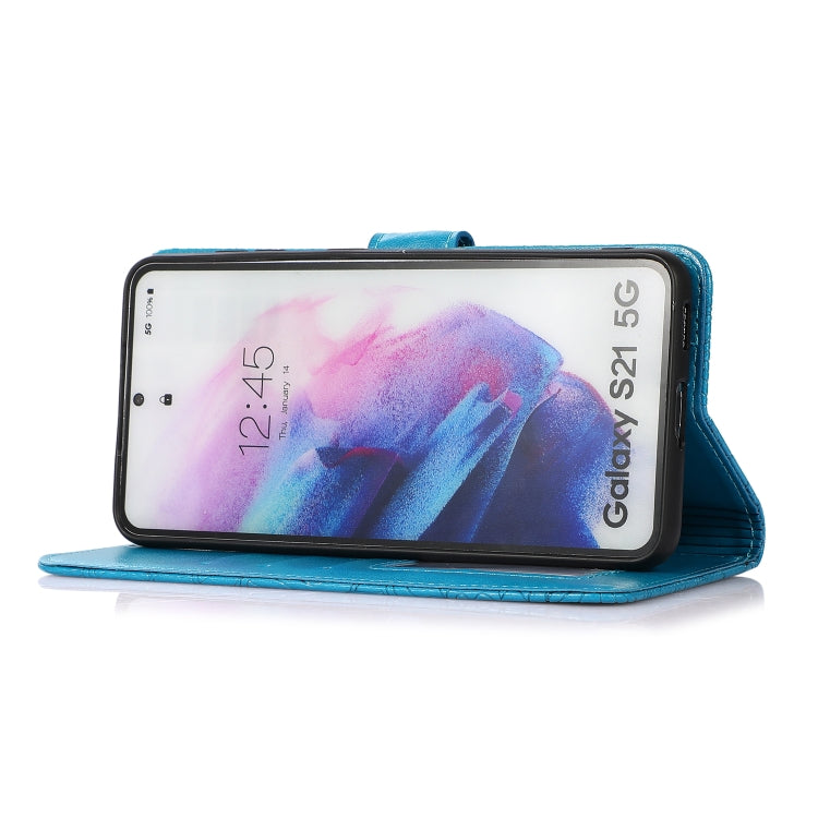 For Samsung Galaxy S21 5G Skin Feel Embossed Sunflower Horizontal Flip Leather Case with Holder & Card Slots & Wallet & Lanyard