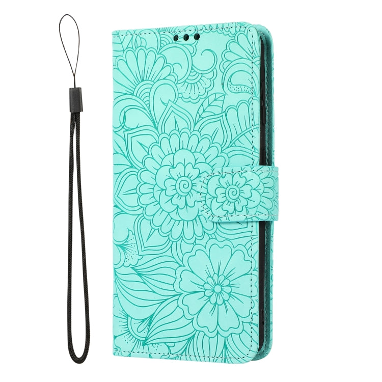 For Samsung Galaxy S21 5G Skin Feel Embossed Sunflower Horizontal Flip Leather Case with Holder & Card Slots & Wallet & Lanyard