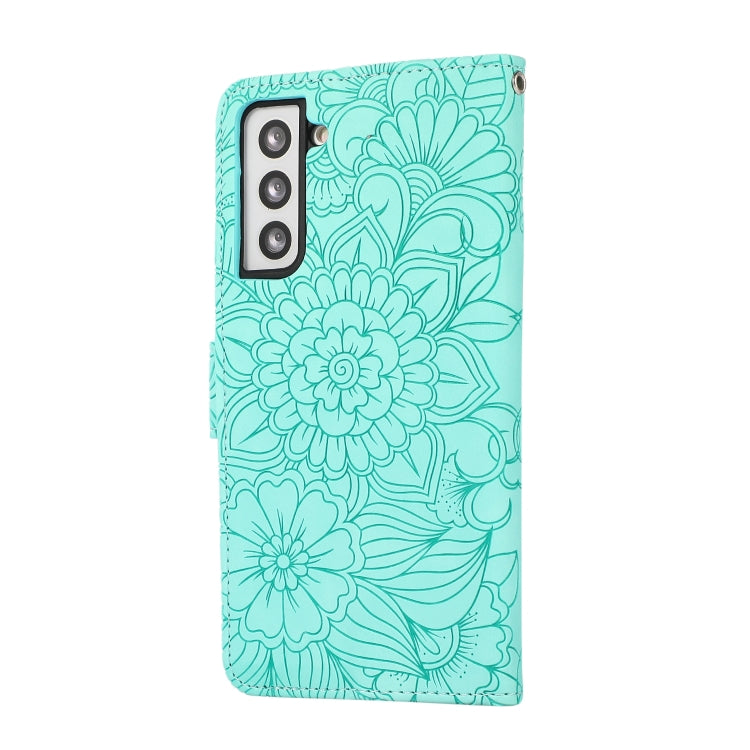 For Samsung Galaxy S21 5G Skin Feel Embossed Sunflower Horizontal Flip Leather Case with Holder & Card Slots & Wallet & Lanyard