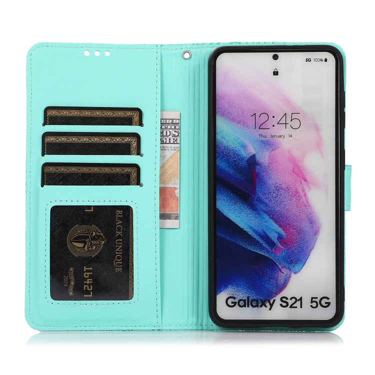 For Samsung Galaxy S21 5G Skin Feel Embossed Sunflower Horizontal Flip Leather Case with Holder & Card Slots & Wallet & Lanyard