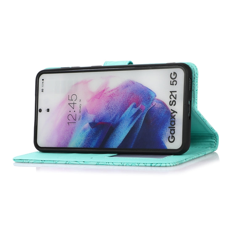 For Samsung Galaxy S21 5G Skin Feel Embossed Sunflower Horizontal Flip Leather Case with Holder & Card Slots & Wallet & Lanyard