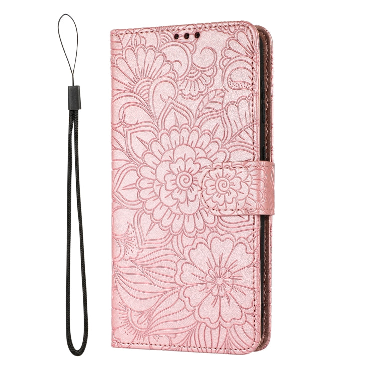 For Samsung Galaxy S21 5G Skin Feel Embossed Sunflower Horizontal Flip Leather Case with Holder & Card Slots & Wallet & Lanyard