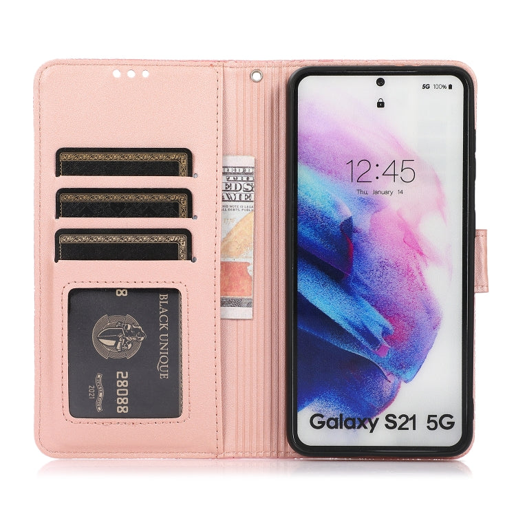 For Samsung Galaxy S21 5G Skin Feel Embossed Sunflower Horizontal Flip Leather Case with Holder & Card Slots & Wallet & Lanyard