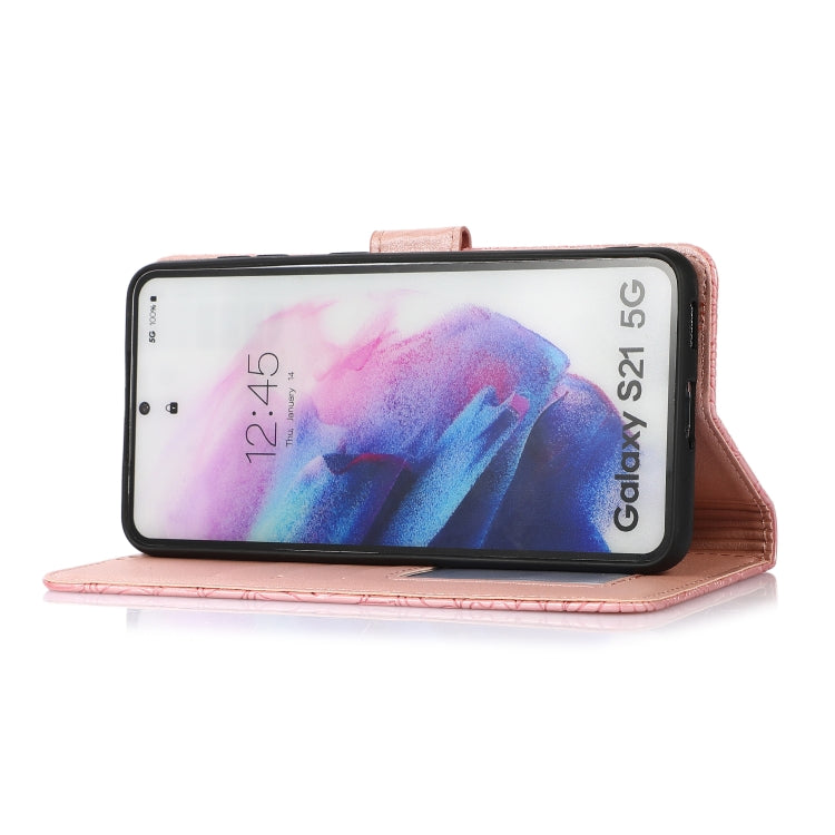 For Samsung Galaxy S21 5G Skin Feel Embossed Sunflower Horizontal Flip Leather Case with Holder & Card Slots & Wallet & Lanyard