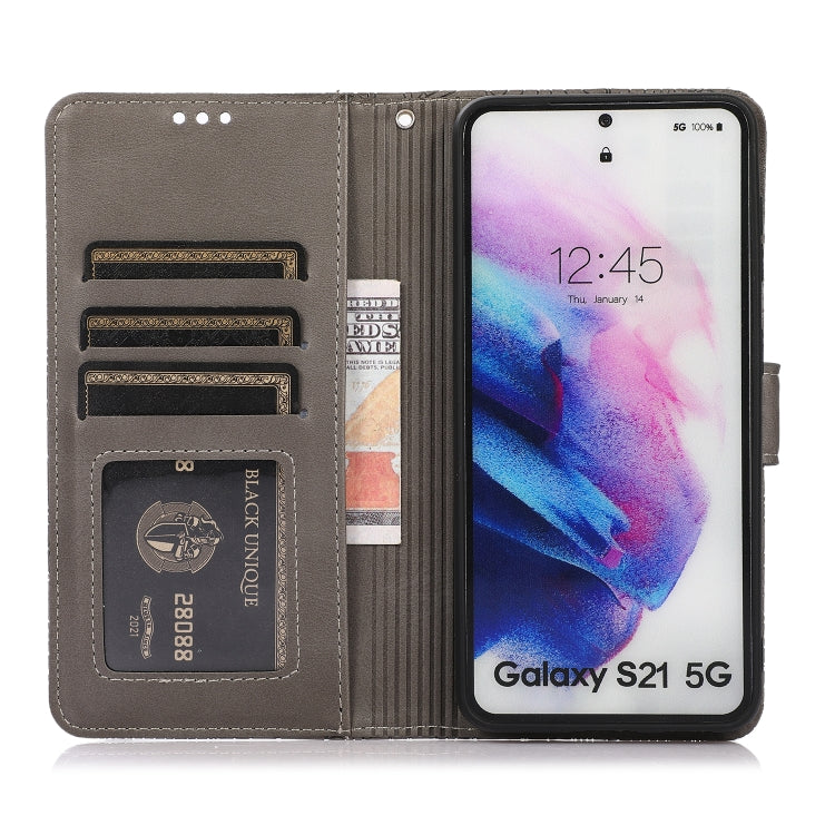 For Samsung Galaxy S21 5G Skin Feel Embossed Sunflower Horizontal Flip Leather Case with Holder & Card Slots & Wallet & Lanyard