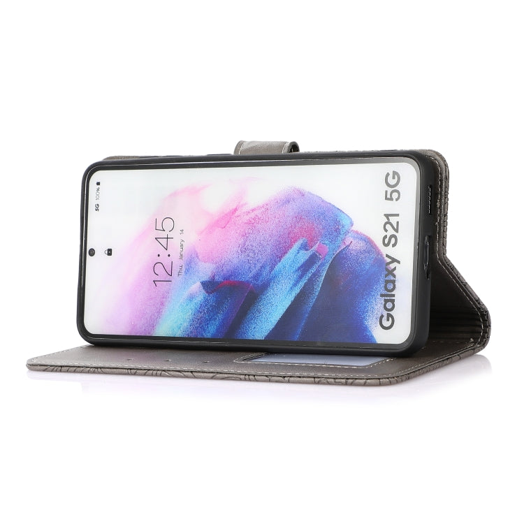 For Samsung Galaxy S21 5G Skin Feel Embossed Sunflower Horizontal Flip Leather Case with Holder & Card Slots & Wallet & Lanyard