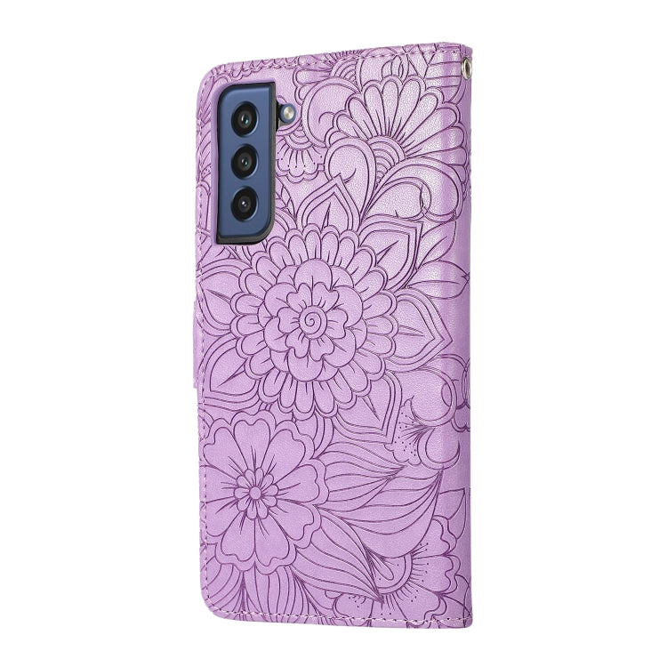For Samsung Galaxy S21 FE Skin Feel Embossed Sunflower Horizontal Flip Leather Case with Holder & Card Slots & Wallet & Lanyard