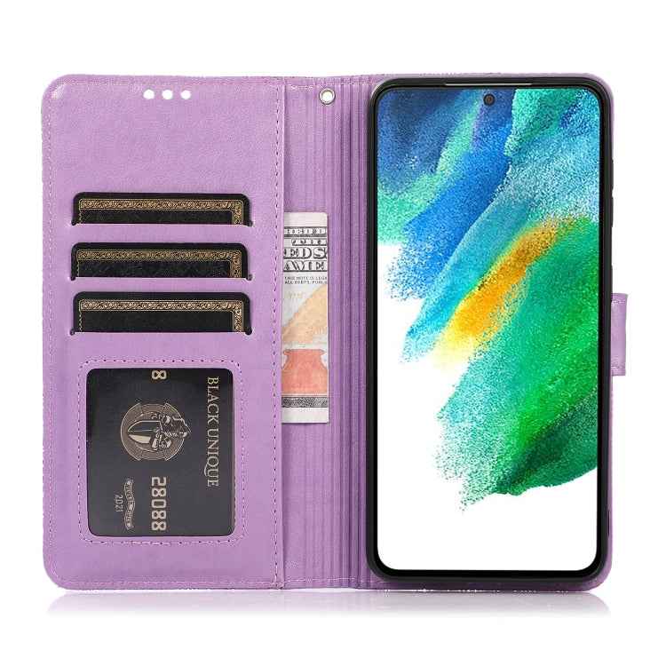 For Samsung Galaxy S21 FE Skin Feel Embossed Sunflower Horizontal Flip Leather Case with Holder & Card Slots & Wallet & Lanyard