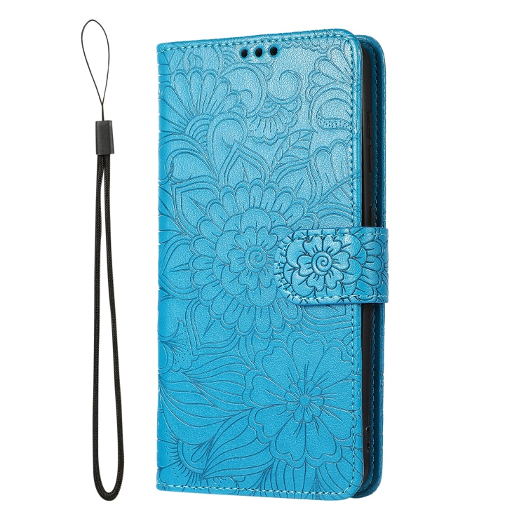 For Samsung Galaxy S21 FE Skin Feel Embossed Sunflower Horizontal Flip Leather Case with Holder & Card Slots & Wallet & Lanyard