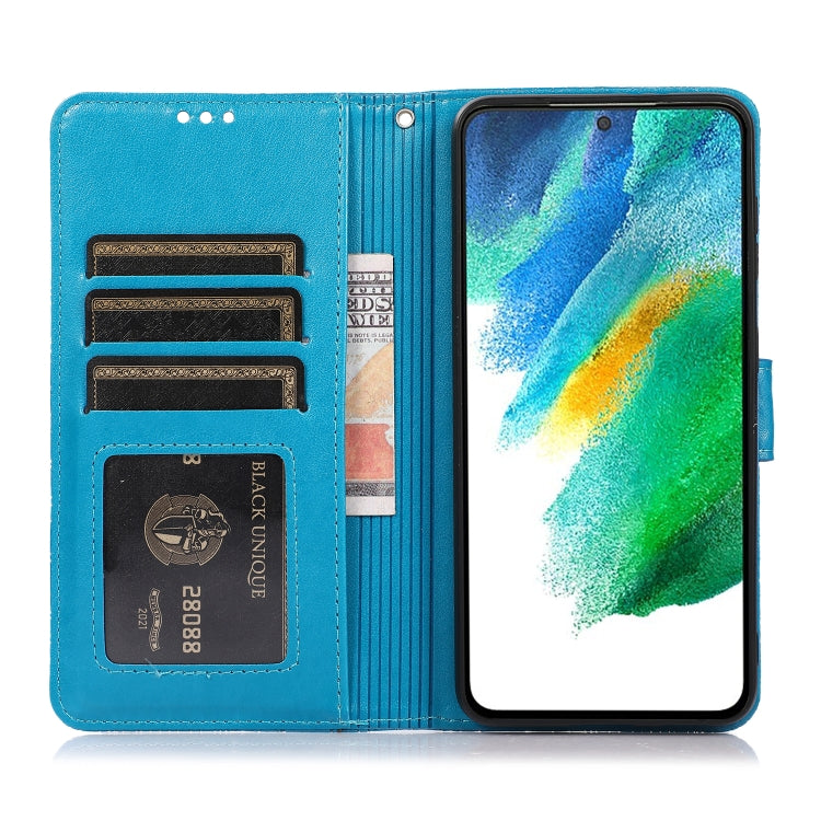 For Samsung Galaxy S21 FE Skin Feel Embossed Sunflower Horizontal Flip Leather Case with Holder & Card Slots & Wallet & Lanyard