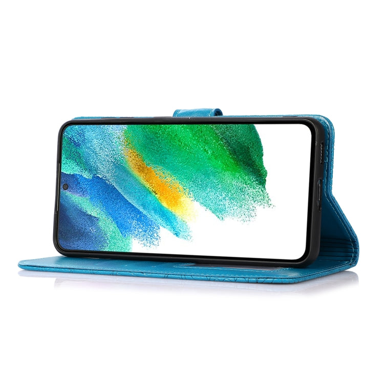 For Samsung Galaxy S21 FE Skin Feel Embossed Sunflower Horizontal Flip Leather Case with Holder & Card Slots & Wallet & Lanyard