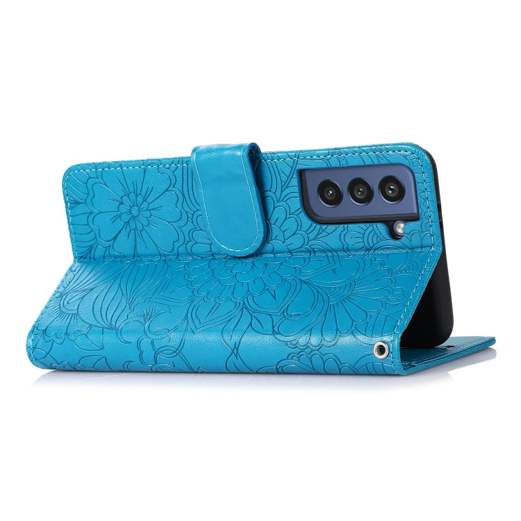 For Samsung Galaxy S21 FE Skin Feel Embossed Sunflower Horizontal Flip Leather Case with Holder & Card Slots & Wallet & Lanyard