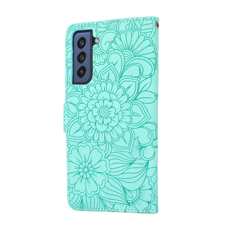 For Samsung Galaxy S21 FE Skin Feel Embossed Sunflower Horizontal Flip Leather Case with Holder & Card Slots & Wallet & Lanyard