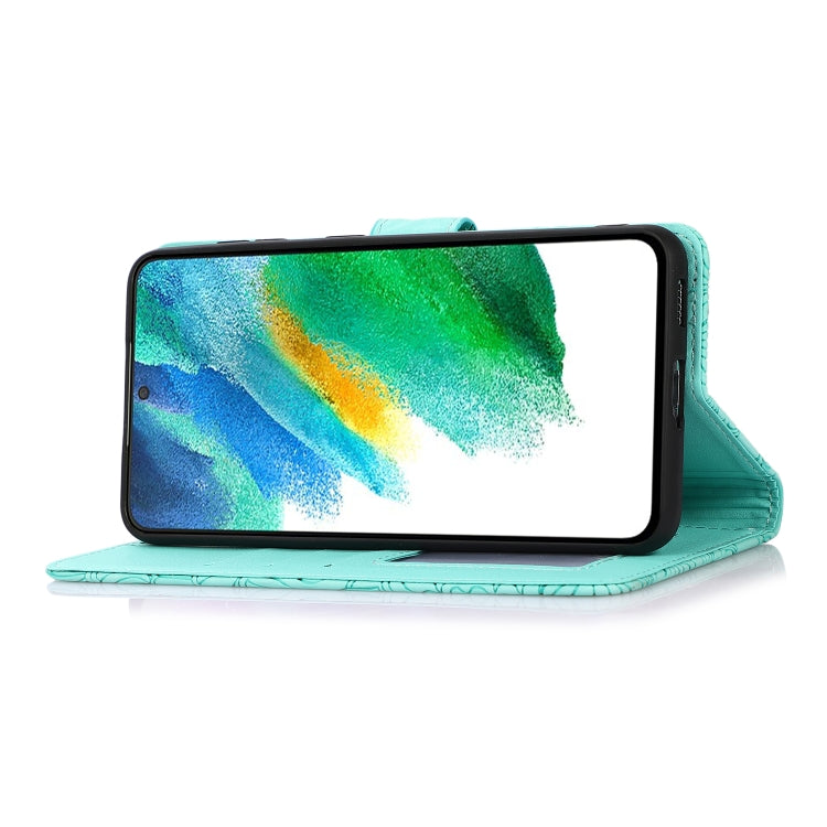 For Samsung Galaxy S21 FE Skin Feel Embossed Sunflower Horizontal Flip Leather Case with Holder & Card Slots & Wallet & Lanyard