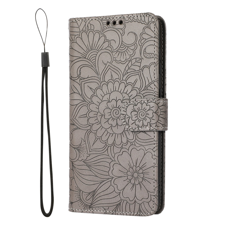 For Samsung Galaxy S21 FE Skin Feel Embossed Sunflower Horizontal Flip Leather Case with Holder & Card Slots & Wallet & Lanyard