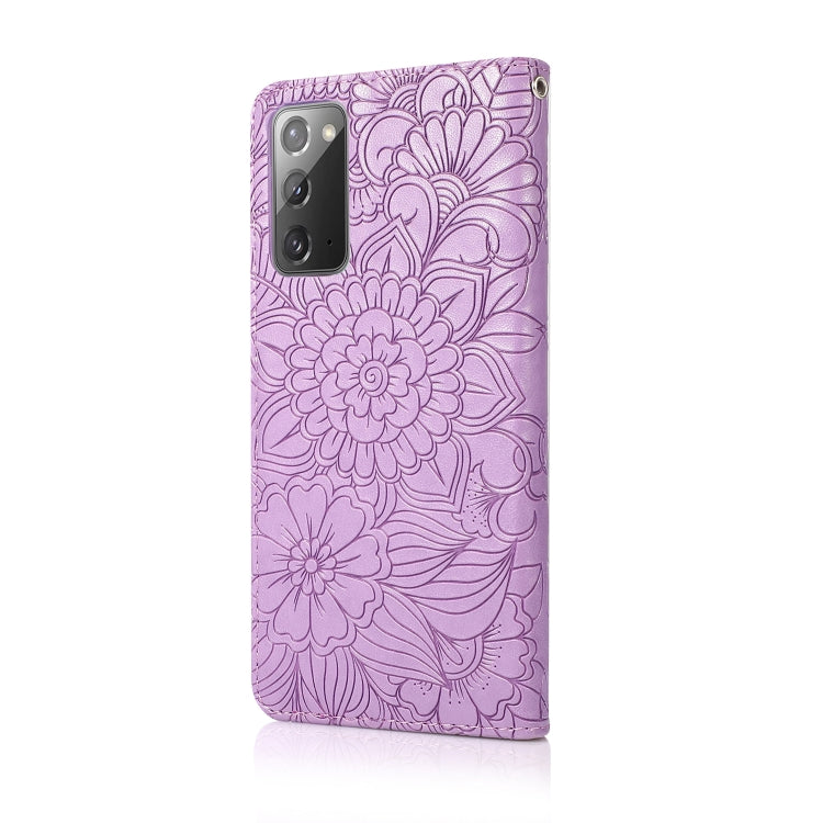 For Samsung Galaxy Note20 Skin Feel Embossed Sunflower Horizontal Flip Leather Case with Holder & Card Slots & Wallet & Lanyard
