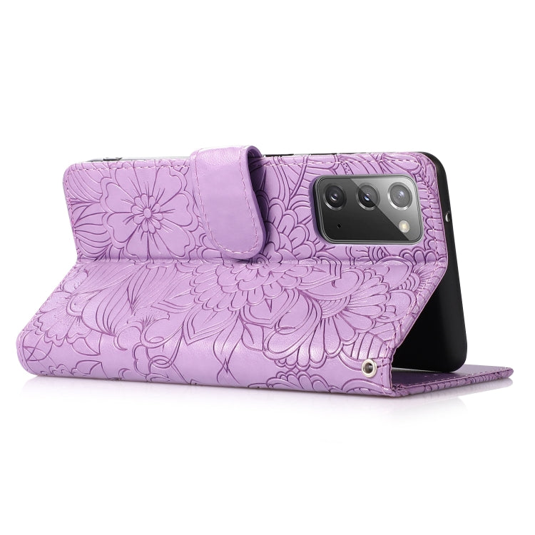 For Samsung Galaxy Note20 Skin Feel Embossed Sunflower Horizontal Flip Leather Case with Holder & Card Slots & Wallet & Lanyard