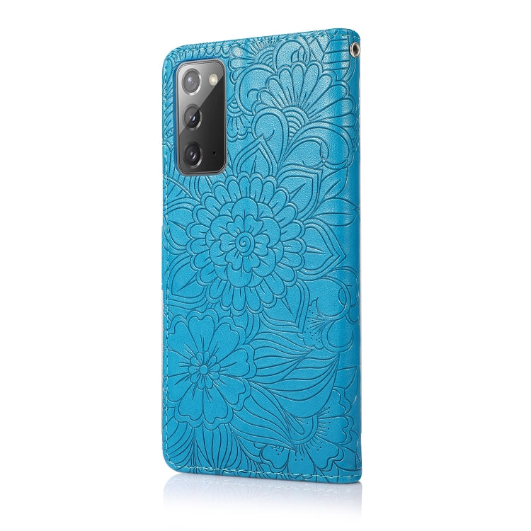 For Samsung Galaxy Note20 Skin Feel Embossed Sunflower Horizontal Flip Leather Case with Holder & Card Slots & Wallet & Lanyard