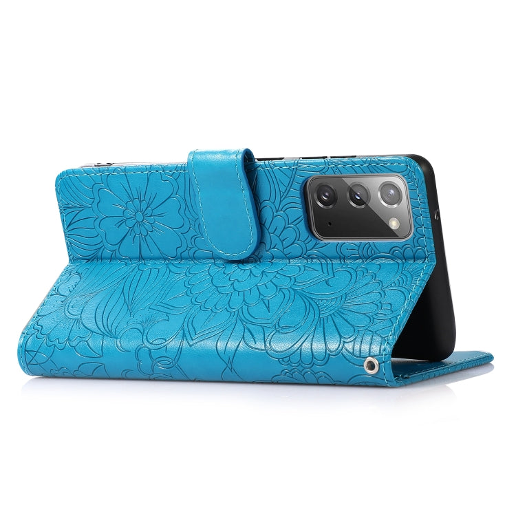 For Samsung Galaxy Note20 Skin Feel Embossed Sunflower Horizontal Flip Leather Case with Holder & Card Slots & Wallet & Lanyard