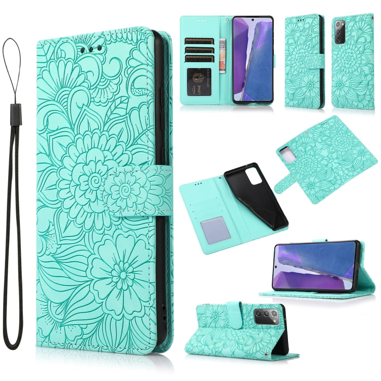 For Samsung Galaxy Note20 Skin Feel Embossed Sunflower Horizontal Flip Leather Case with Holder & Card Slots & Wallet & Lanyard
