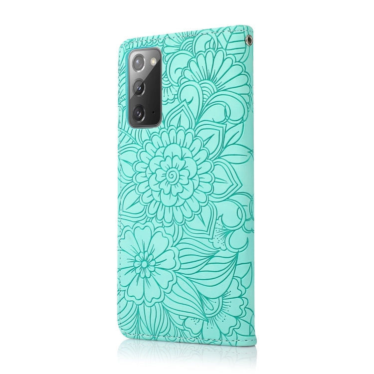 For Samsung Galaxy Note20 Skin Feel Embossed Sunflower Horizontal Flip Leather Case with Holder & Card Slots & Wallet & Lanyard