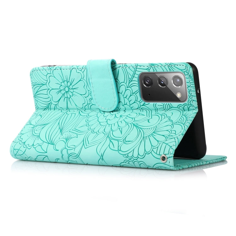 For Samsung Galaxy Note20 Skin Feel Embossed Sunflower Horizontal Flip Leather Case with Holder & Card Slots & Wallet & Lanyard