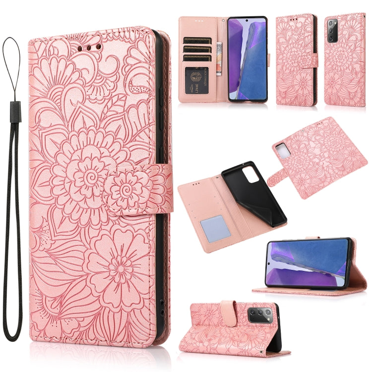 For Samsung Galaxy Note20 Skin Feel Embossed Sunflower Horizontal Flip Leather Case with Holder & Card Slots & Wallet & Lanyard