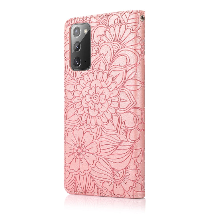 For Samsung Galaxy Note20 Skin Feel Embossed Sunflower Horizontal Flip Leather Case with Holder & Card Slots & Wallet & Lanyard