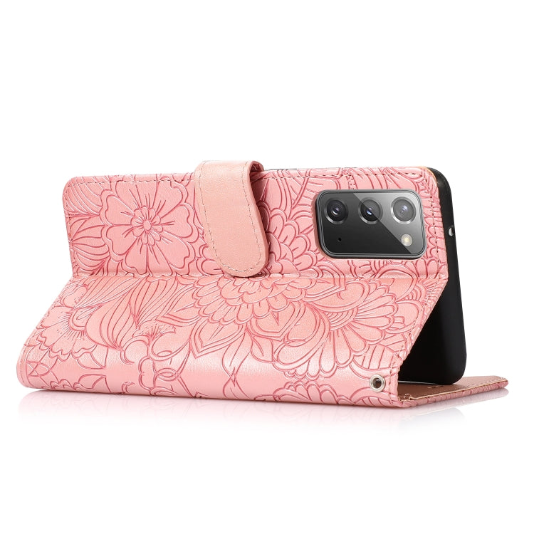 For Samsung Galaxy Note20 Skin Feel Embossed Sunflower Horizontal Flip Leather Case with Holder & Card Slots & Wallet & Lanyard