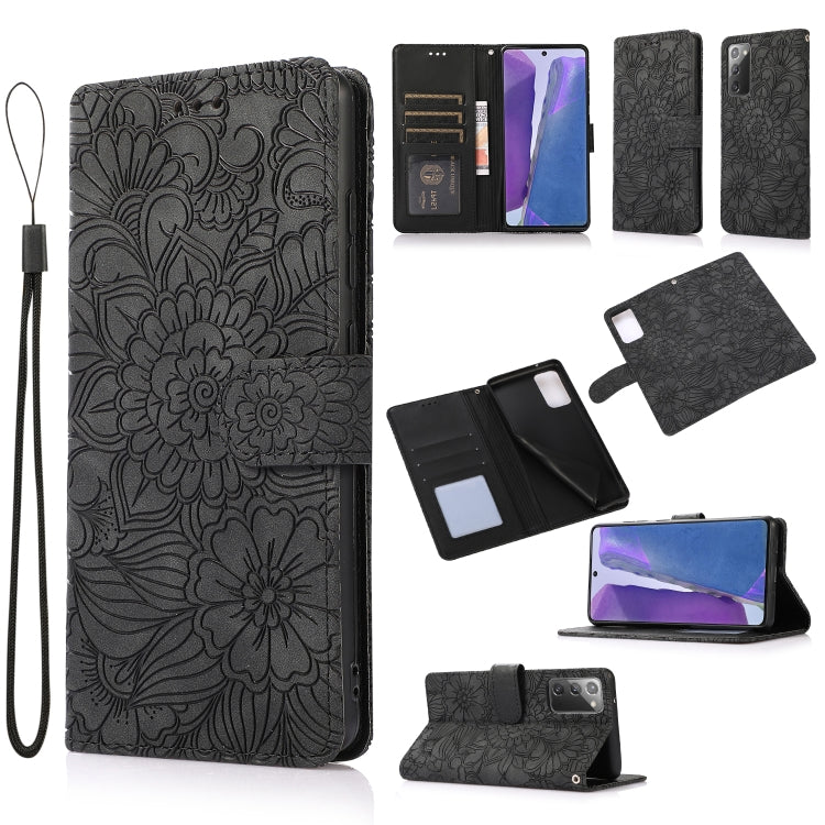 For Samsung Galaxy Note20 Skin Feel Embossed Sunflower Horizontal Flip Leather Case with Holder & Card Slots & Wallet & Lanyard