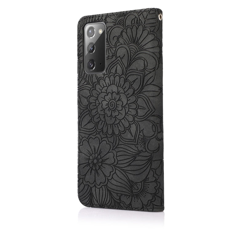 For Samsung Galaxy Note20 Skin Feel Embossed Sunflower Horizontal Flip Leather Case with Holder & Card Slots & Wallet & Lanyard