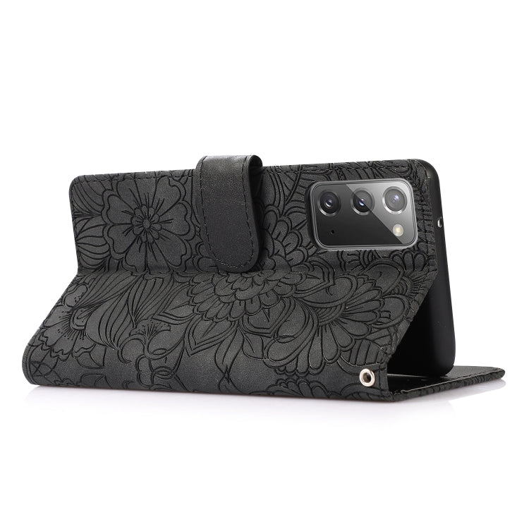 For Samsung Galaxy Note20 Skin Feel Embossed Sunflower Horizontal Flip Leather Case with Holder & Card Slots & Wallet & Lanyard