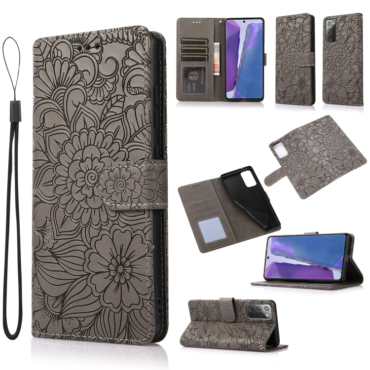 For Samsung Galaxy Note20 Skin Feel Embossed Sunflower Horizontal Flip Leather Case with Holder & Card Slots & Wallet & Lanyard