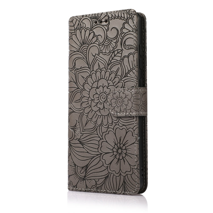 For Samsung Galaxy Note20 Skin Feel Embossed Sunflower Horizontal Flip Leather Case with Holder & Card Slots & Wallet & Lanyard