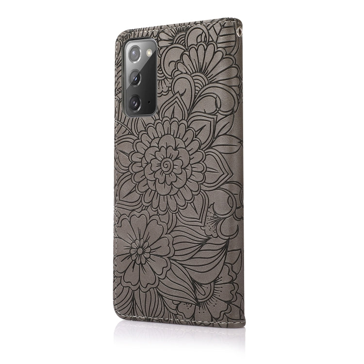 For Samsung Galaxy Note20 Skin Feel Embossed Sunflower Horizontal Flip Leather Case with Holder & Card Slots & Wallet & Lanyard