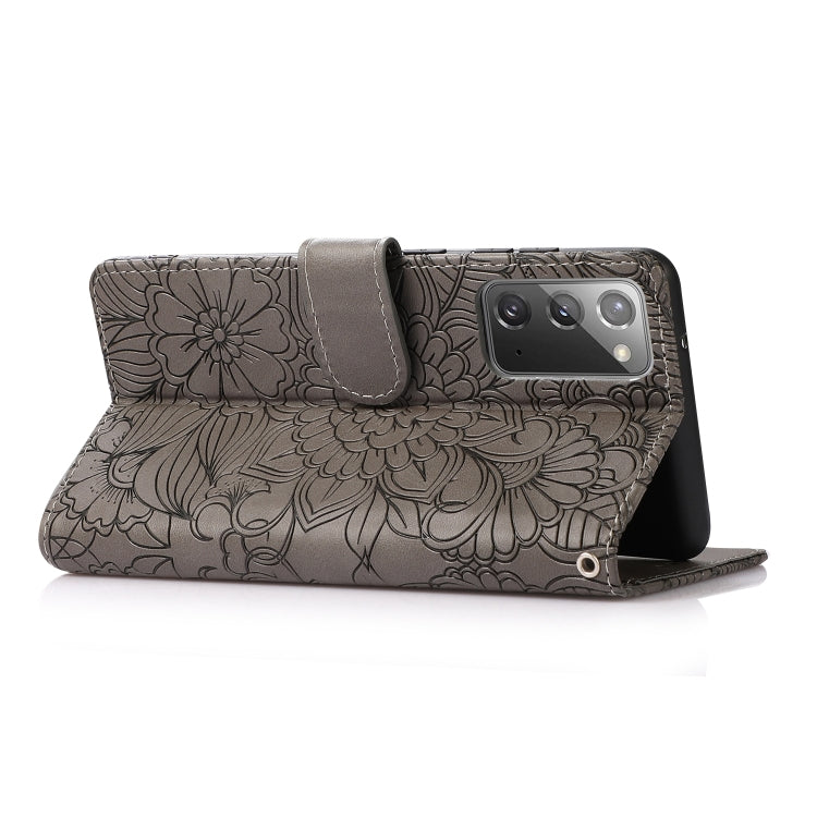 For Samsung Galaxy Note20 Skin Feel Embossed Sunflower Horizontal Flip Leather Case with Holder & Card Slots & Wallet & Lanyard