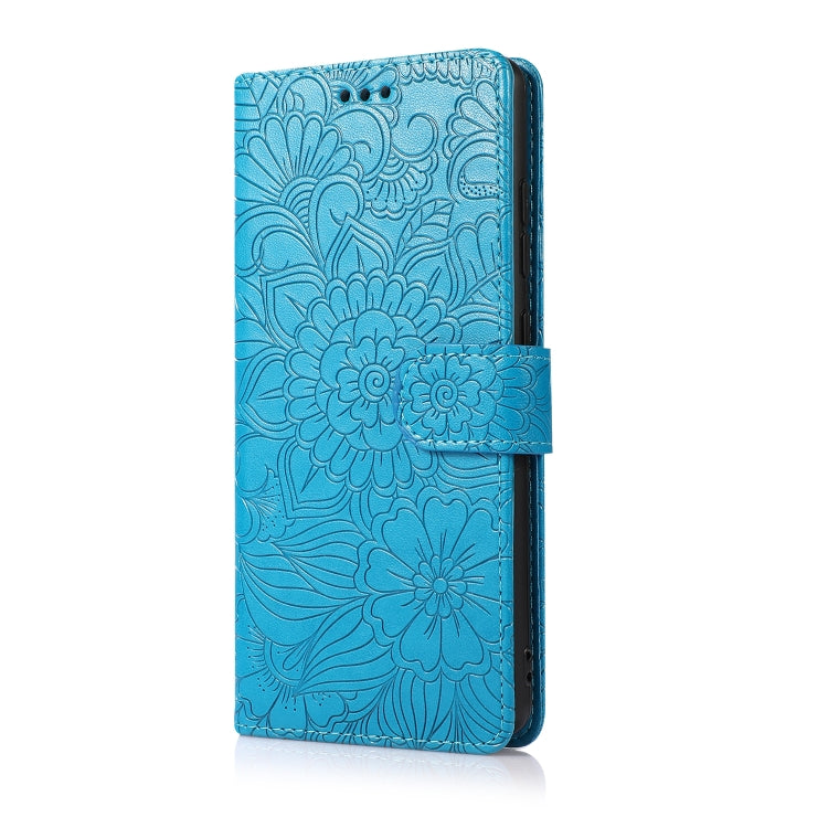 For Samsung Galaxy A72 5G / 4G Skin Feel Embossed Sunflower Horizontal Flip Leather Case with Holder & Card Slots & Wallet & Lanyard