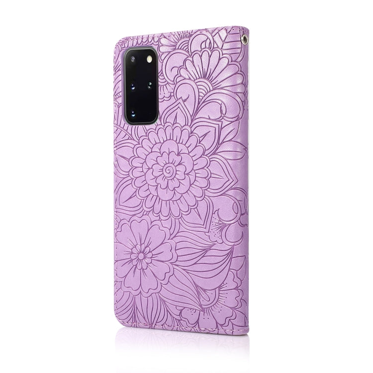 For Samsung Galaxy S20+ Skin Feel Embossed Sunflower Horizontal Flip Leather Case with Holder & Card Slots & Wallet & Lanyard