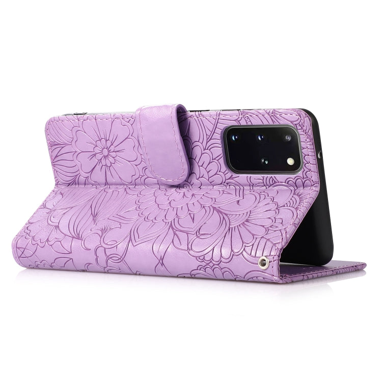 For Samsung Galaxy S20+ Skin Feel Embossed Sunflower Horizontal Flip Leather Case with Holder & Card Slots & Wallet & Lanyard