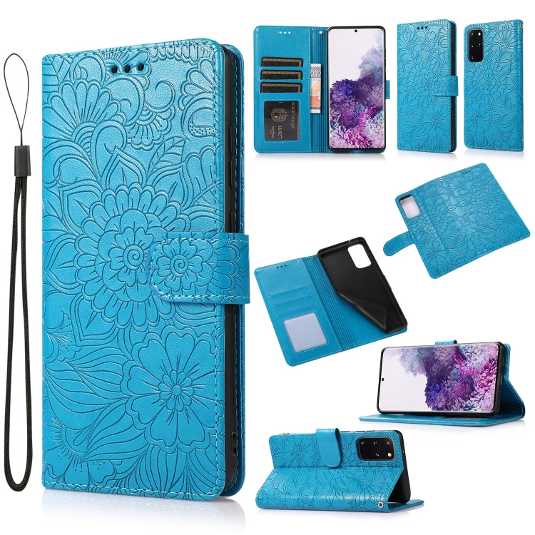 For Samsung Galaxy S20+ Skin Feel Embossed Sunflower Horizontal Flip Leather Case with Holder & Card Slots & Wallet & Lanyard