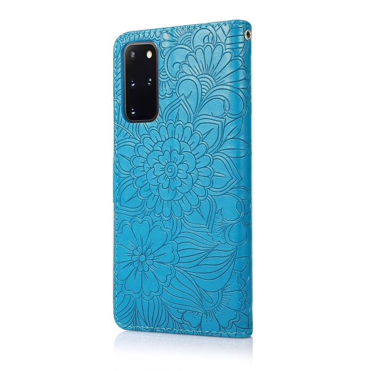 For Samsung Galaxy S20+ Skin Feel Embossed Sunflower Horizontal Flip Leather Case with Holder & Card Slots & Wallet & Lanyard