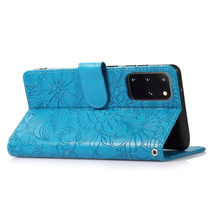 For Samsung Galaxy S20+ Skin Feel Embossed Sunflower Horizontal Flip Leather Case with Holder & Card Slots & Wallet & Lanyard