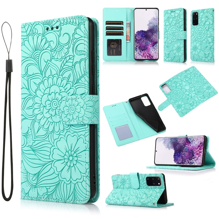 For Samsung Galaxy S20+ Skin Feel Embossed Sunflower Horizontal Flip Leather Case with Holder & Card Slots & Wallet & Lanyard
