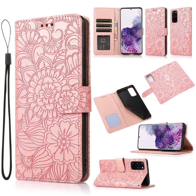 For Samsung Galaxy S20+ Skin Feel Embossed Sunflower Horizontal Flip Leather Case with Holder & Card Slots & Wallet & Lanyard