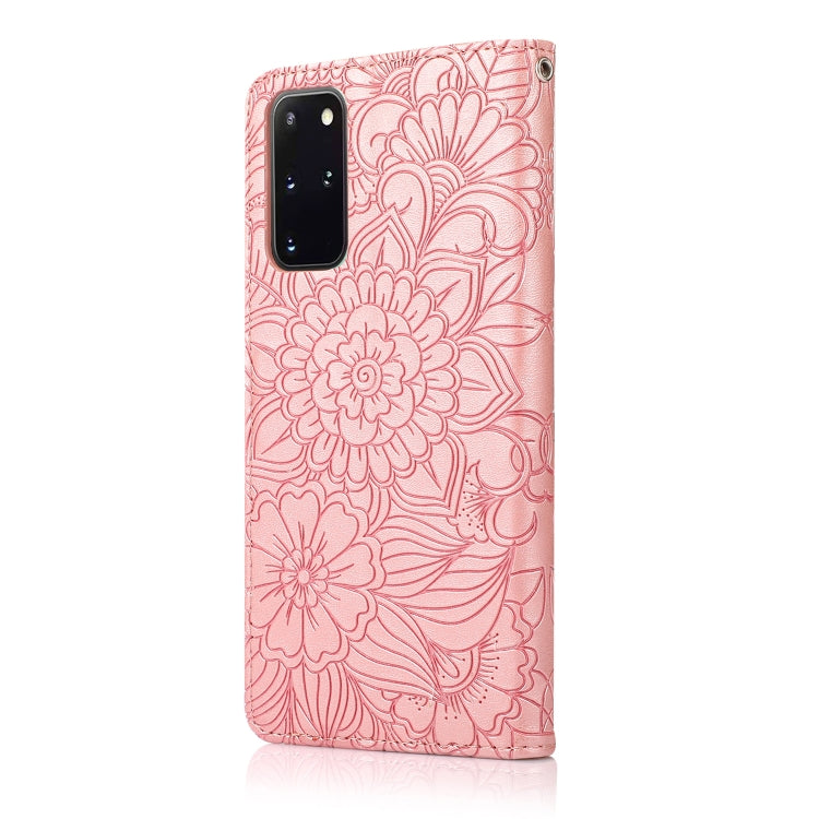 For Samsung Galaxy S20+ Skin Feel Embossed Sunflower Horizontal Flip Leather Case with Holder & Card Slots & Wallet & Lanyard