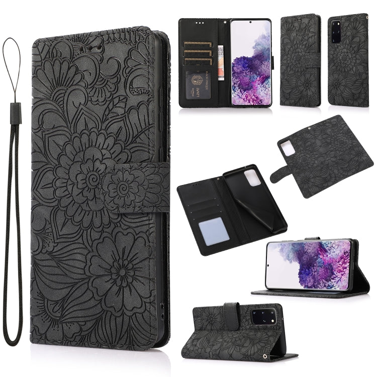 For Samsung Galaxy S20+ Skin Feel Embossed Sunflower Horizontal Flip Leather Case with Holder & Card Slots & Wallet & Lanyard