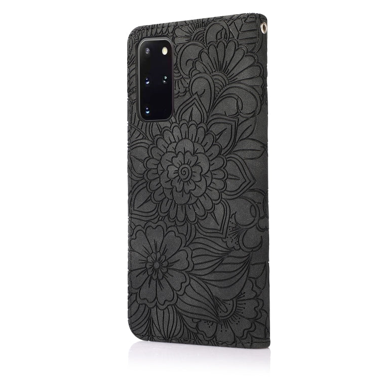 For Samsung Galaxy S20+ Skin Feel Embossed Sunflower Horizontal Flip Leather Case with Holder & Card Slots & Wallet & Lanyard