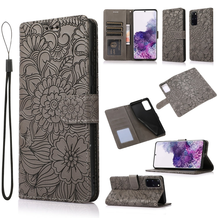 For Samsung Galaxy S20+ Skin Feel Embossed Sunflower Horizontal Flip Leather Case with Holder & Card Slots & Wallet & Lanyard